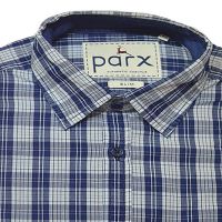 Parx Authentic Casuals Slim Blue White Check Cotton Shirt-Size 40