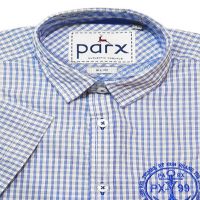 Parx Authentic Casuals Slim Blue White Check Half Sleeves Cotton Shirt-Size 39 