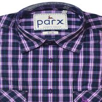Parx Authentic Casuals Slim Purple Check Navy Blue Half Sleeves Cotton Shirt-Size 39 