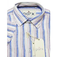 Parx Authentic Casuals White Blue Purple Striped Half Sleeves Linen Shirt-Size 39