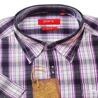 Parx Slim Cotton Blend Black Purple Check Half Sleeves Shirt-Size 39 