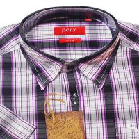 Parx Slim Cotton Blend Black Purple Check Half Sleeves Shirt-Size 39 