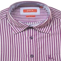 Parx Slim Purple White Striped Cotton Half Sleeves Shirt-Size 42