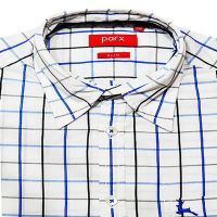 Parx Slim White Linen Blue Black Check Half Sleeves Shirt-Size 39