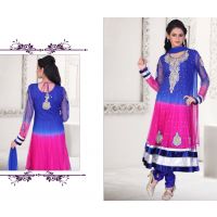 Pazaar Kaanchi Dark Blue and Cerise Pink Embroidered Anarkali Salwar Kameez