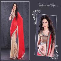 Pazaar Mohini Rose Madder Red Chiffon Foil Georgette Embroidered Saree