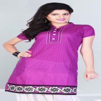 Pazaar Tulip Violet Embroidered Floral Patch Border kurti 