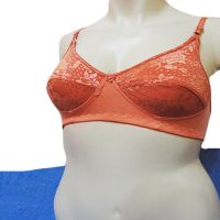 Peach Embroidered Flower Print Bra