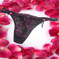Pink & Black Embroidered Double Bows Thong