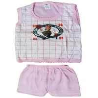 Pink Newborn Sleeveless Round Neck T-Shirt with Front Patch and Short Set (0-6 Months)