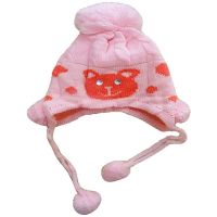 Pink Teddy Designer Woolen Baby Ski Cap