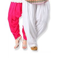 White & Pink Cotton Patiala Salwar