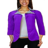 Purple Buttoned Patch Check Collar Side Pocket Shrug