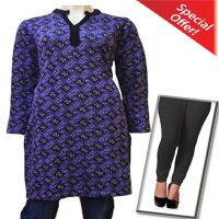 Purple Full Sleeves Square Design Woolen Kurti with Warm Legging Special Offer