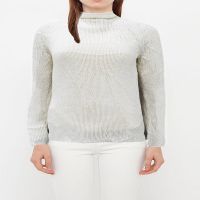Red Rose White Women Knitted Turtle Neck Sweater
