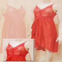 Red Satin Ruffle Knee Length Nighty