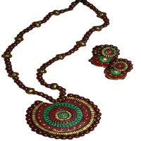 Ring Pendant Terracotta Maroon Color Jewelry Set