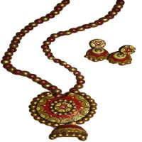 Ring Pendant Terracotta Red & Gold Color Combo Jewelry Set