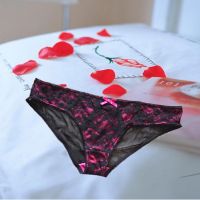 Sccret Black Fine Net Pink Bow Bridal Brief Size L-XL