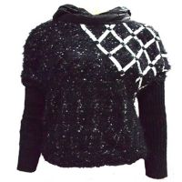 Sensational Black Women Hoody Full Sleeves Knitted Yarn Sweatshirts