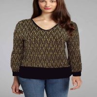 Shimmering Golden Women Knitted Puff Sleeve Sweater