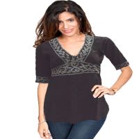 Sisters Brown Embroidered Short Sleeves Top 