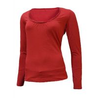 Soleil Red Plain Full Sleeves Round Neck Women Top