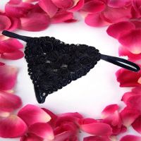 Splash Black Exotic Heart Cut Rose And Sequence Attach T-string Thong Size Free