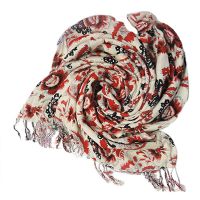 Stylish Red Black Floral Print Cream Color Scarf-Stole