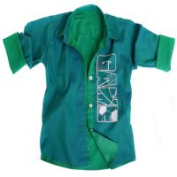 Tangerine-Game Printed Green Plain Roll Up Sleeves Shirt 