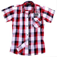 Tangerine-Single Pocket Red Black Check half Sleeves Shirt 