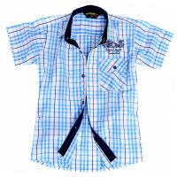 Tangerine-Single Pocket White Blue Checks half Sleeves Shirt 