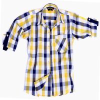 Tangerine-Single Pocket Yellow White Blue Check Roll Up Shirt 