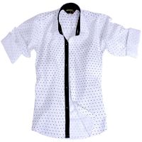 Tangerine-White Printed Roll Up Full Sleeves Shirt 