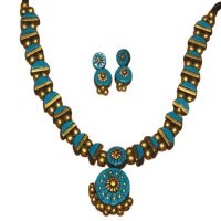 Terracotta Choker Set Blue & Gold Combo Jewelry Set