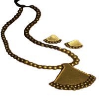 Terracotta Pendant & Ear Hangings Golden Jewelry Set