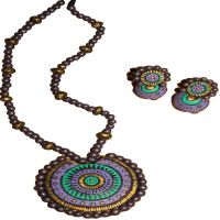 TerraCotta Ring Pendant & Ear Hangings Lavender Jewelry Set