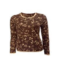 Trendy Brown Floral Print Round Neck Sweater