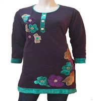 Trendy Velvet Flower Work Burgundy Woolen Kurti