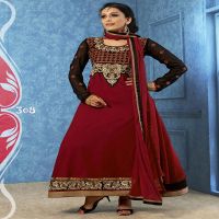 Twisa Maroon Color Embroidered Semi Stitched Designer Anarkali Suit