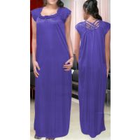 Vibrant Royal Blue Satin Lace Full Length Nightgown
