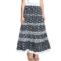 Vogue Black Laced Wrinkled Floral Print Ankle Length Skirt