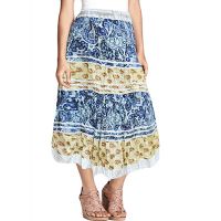 Vogue Blue Yellow Combination Laced Printed Ankle Length Skirt