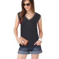 Yessica Black Women V Neck Sleeveless Sweater