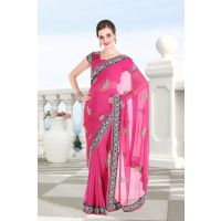Pazaar French-rose Pink Embroidered Party Saree With Zari Thread
