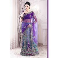 Amethyst Violet and Robin-egg Blue embroidered party lehenga
