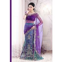 Pazaar Amethyst Violet and Jungle Green Embroidered Party Lehenga Saree 