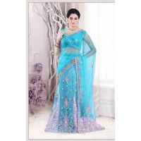 Pazaar Light Electric Blue Embroidered Party Lehenga Style Saree