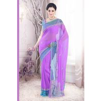 Pazaar Mauve Violet embroidered bridal saree with zari thread