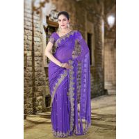 Pazaar Majorelle Blue Embroidered Party Saree With Zari Thread